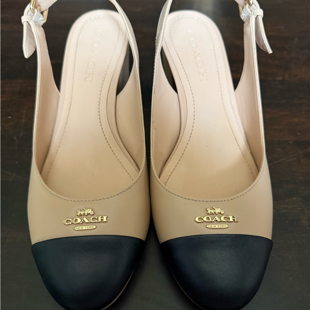 Coach Cream and Black Heels Elegant Design